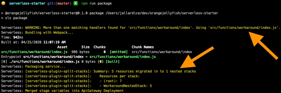 Packager output for split stacks