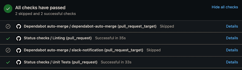 Image of CI Status Checks on a PR