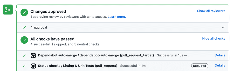 Status checks on a pull request